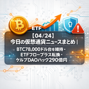 【04/24】今日の仮想通貨ニュースまとめ｜BTC78,000ドル台を維持・ETFフロープラス転換・ケルプDAOハック290億円