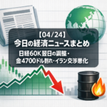 【04/24】今日の経済ニュースまとめ｜日経60K翌日の調整・金4700ドル割れ・イラン交渉悪化
