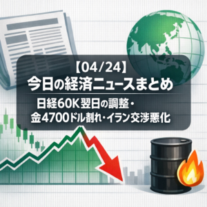 【04/24】今日の経済ニュースまとめ｜日経60K翌日の調整・金4700ドル割れ・イラン交渉悪化