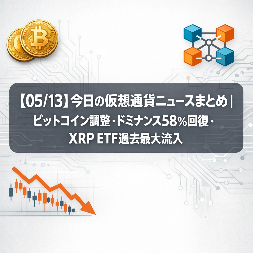 【05/13】今日の仮想通貨ニュースまとめ｜ビットコイン調整・ドミナンス58%回復・XRP ETF過去最大流入