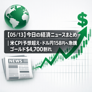 【05/13】今日の経済ニュースまとめ｜米CPI予想超え・ドル円158円へ急騰・ゴールド$4,700割れ
