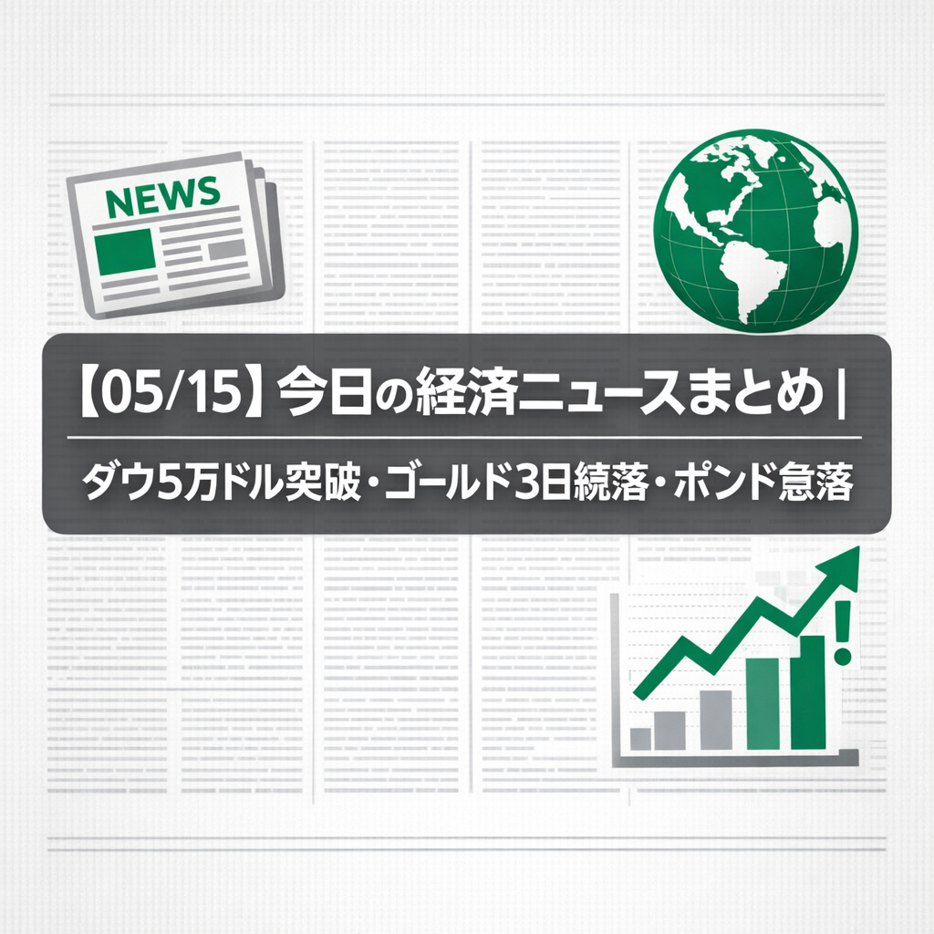 【05/15】今日の経済ニュースまとめ｜ダウ5万ドル突破・ゴールド3日続落・ポンド急落