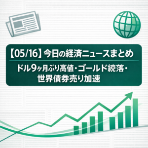 【05/16】今日の経済ニュースまとめ｜ドル9ヶ月ぶり高値・ゴールド続落・世界債券売り加速