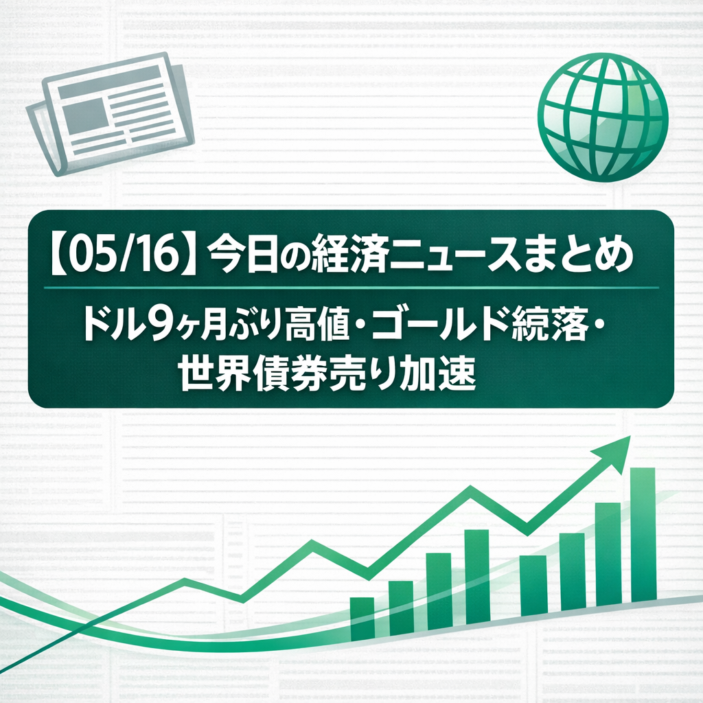 【05/16】今日の経済ニュースまとめ｜ドル9ヶ月ぶり高値・ゴールド続落・世界債券売り加速