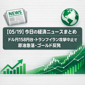 【05/19】今日の経済ニュースまとめ｜ドル円158円台・トランプイラン攻撃中止で原油急落・ゴールド反発