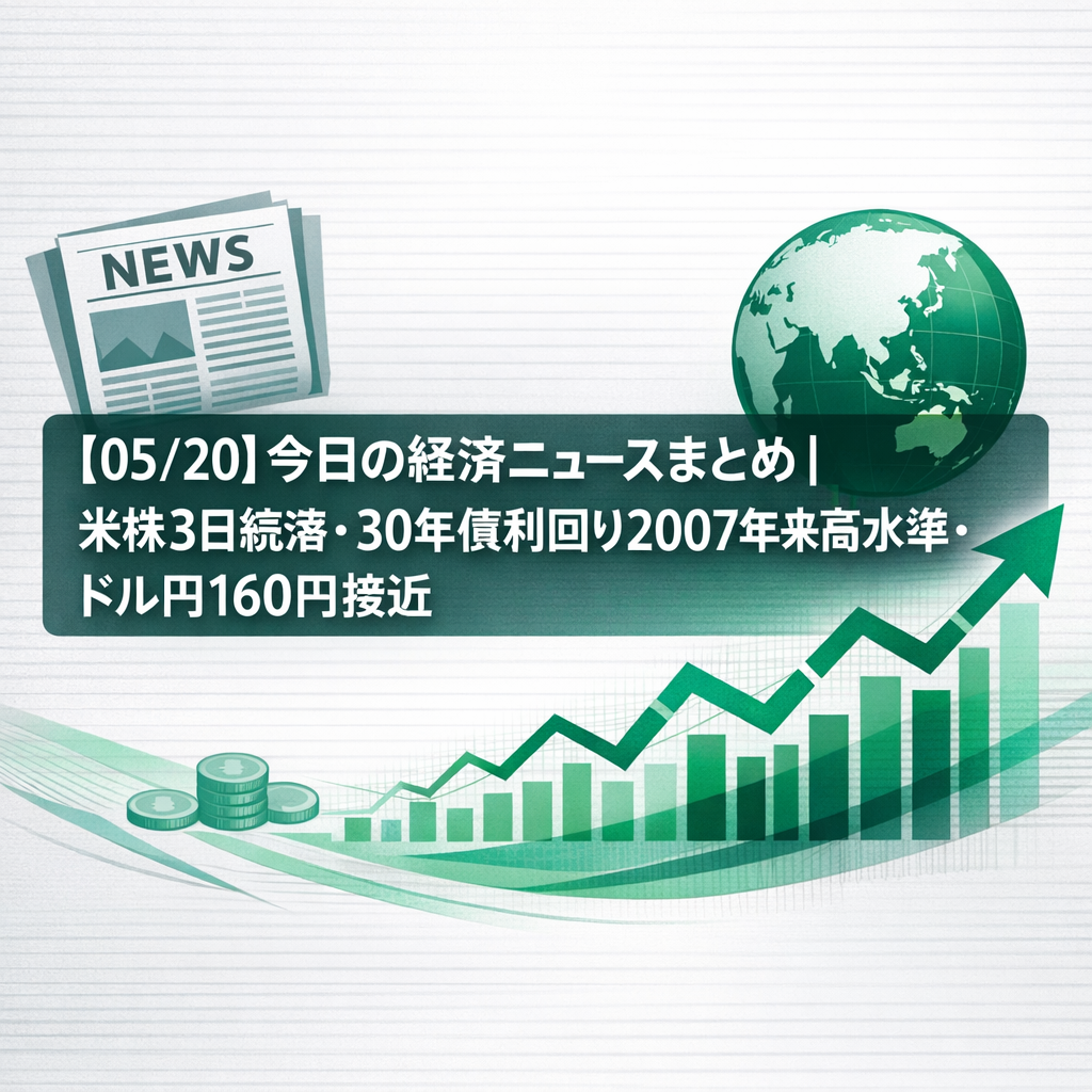【05/20】今日の経済ニュースまとめ｜米株3日続落・30年債利回り2007年来高水準・ドル円160円接近