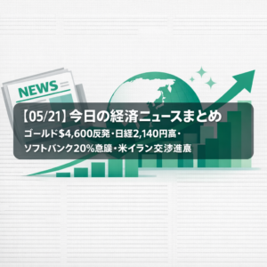 【05/21】今日の経済ニュースまとめ｜ゴールド$4,600反発・日経2,140円高・ソフトバンク20%急騰・米イラン交渉進展