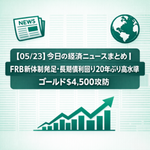 【05/23】今日の経済ニュースまとめ｜FRB新体制発足・長期債利回り20年ぶり高水準・ゴールド$4,500攻防