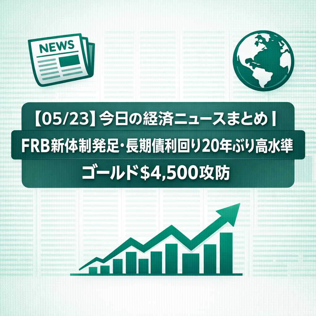 【05/23】今日の経済ニュースまとめ｜FRB新体制発足・長期債利回り20年ぶり高水準・ゴールド$4,500攻防