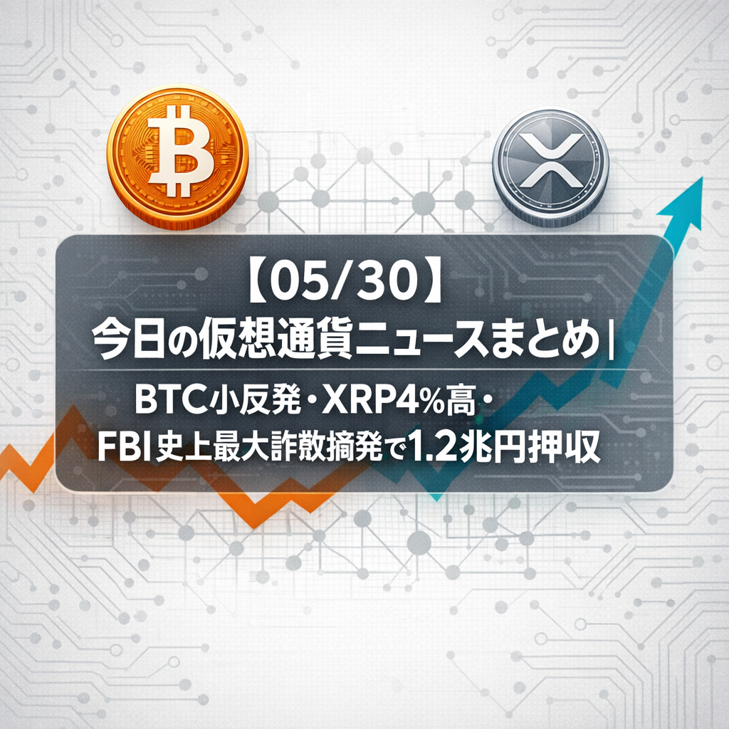 【05/30】今日の仮想通貨ニュースまとめ｜BTC小反発・XRP4%高・FBI史上最大詐欺摘発で1.2兆円押収