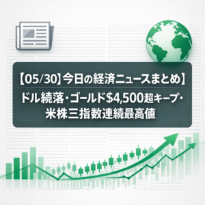 【05/30】今日の経済ニュースまとめ｜ドル続落・ゴールド$4,500超キープ・米株三指数連続最高値