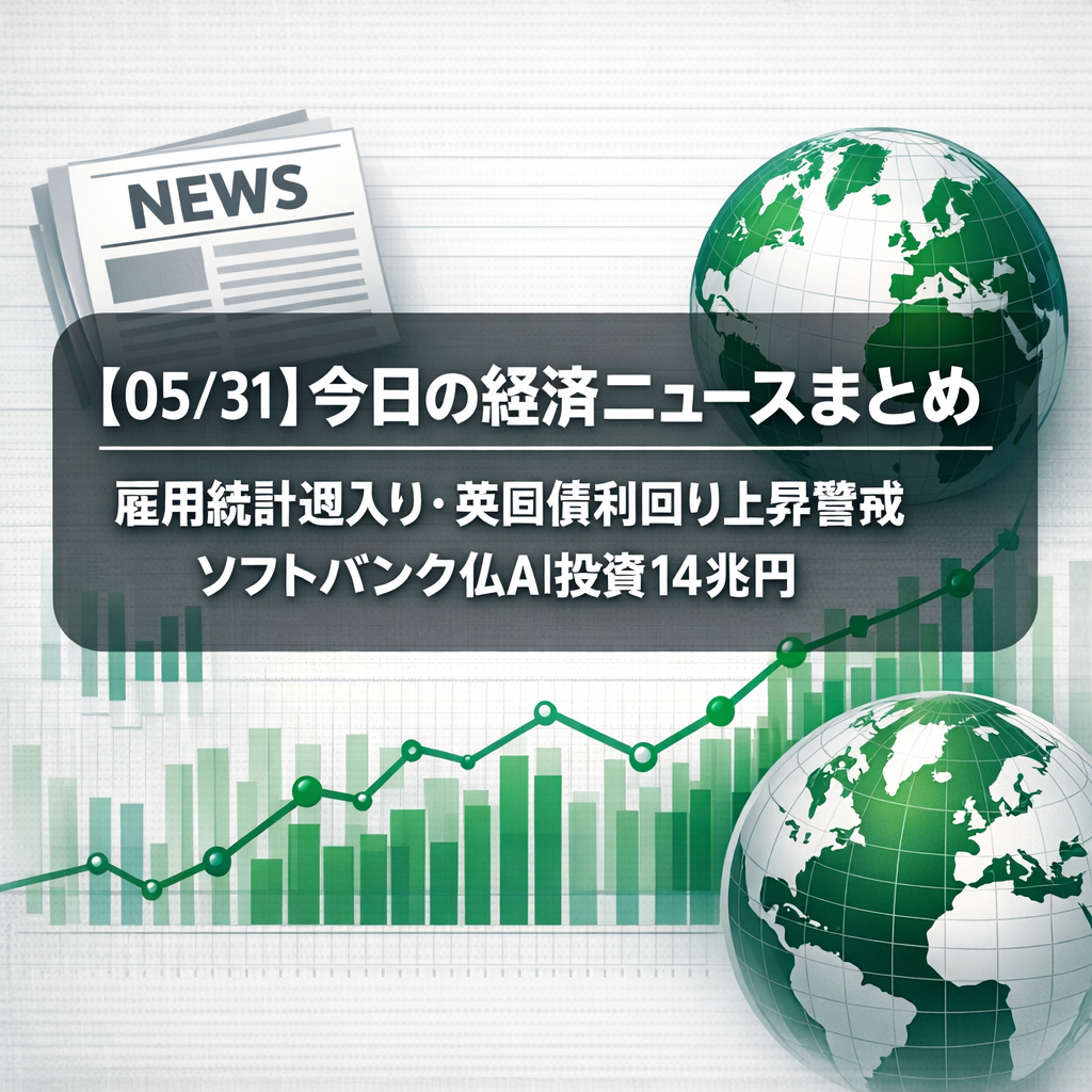 【05/31】今日の経済ニュースまとめ｜雇用統計週入り・英国債利回り上昇警戒・ソフトバンク仏AI投資14兆円
