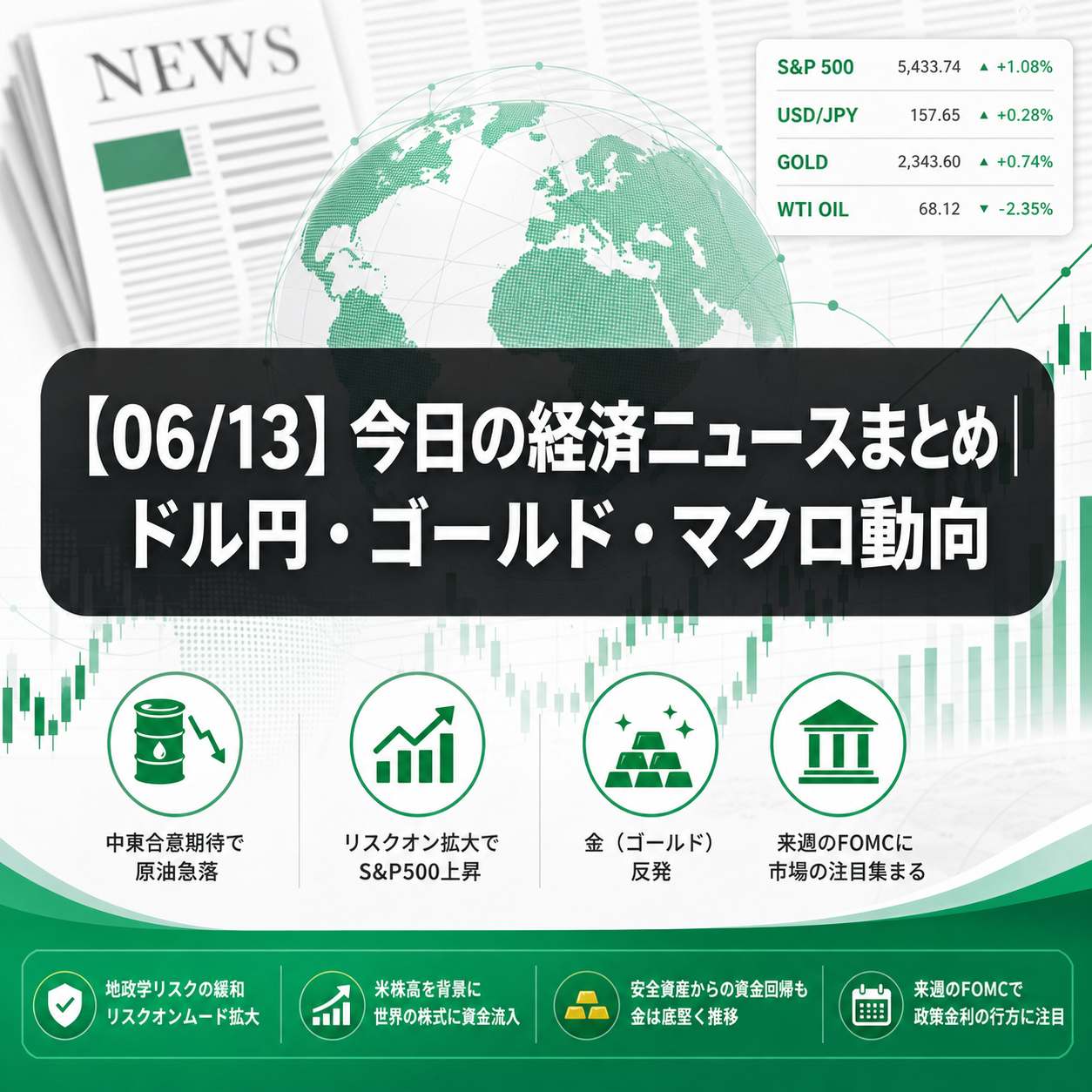 【06/13】今日の経済ニュースまとめ|ドル円・ゴールド・マクロ動向
