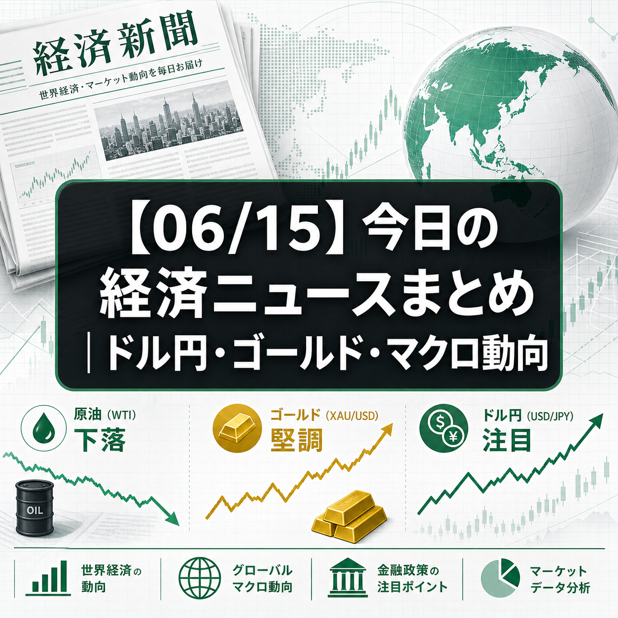 【06/15】今日の経済ニュースまとめ|ドル円・ゴールド・マクロ動向