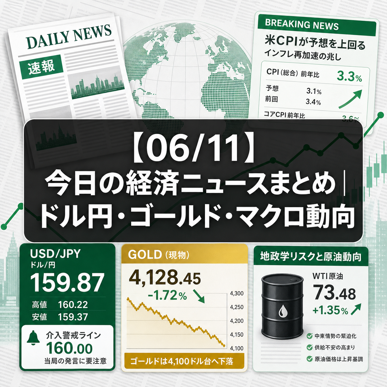 【06/11】今日の経済ニュースまとめ｜ドル円・ゴールド・マクロ動向