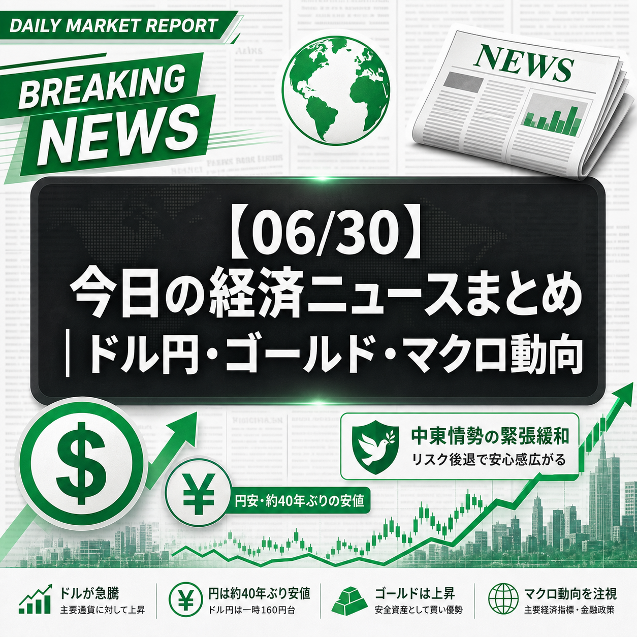 【06/30】今日の経済ニュースまとめ|ドル円・ゴールド・マクロ動向
