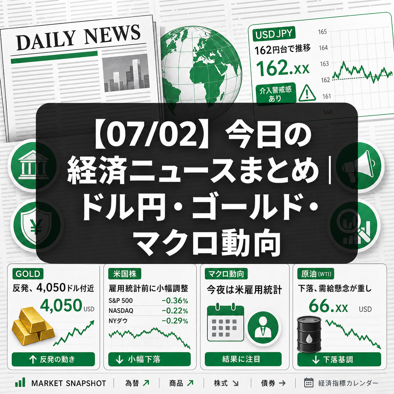 【07/02】今日の経済ニュースまとめ|ドル円・ゴールド・マクロ動向