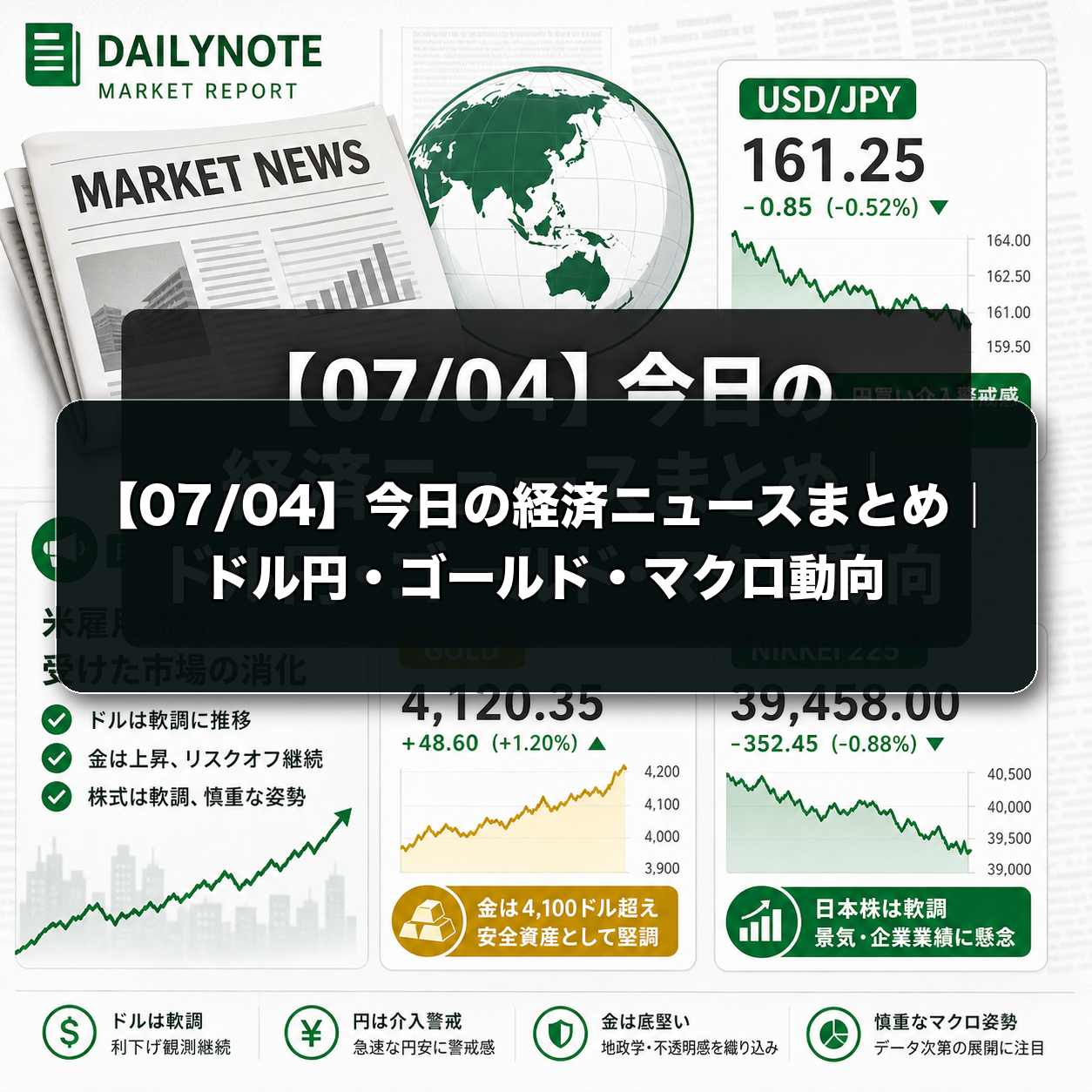 【07/04】今日の経済ニュースまとめ|ドル円・ゴールド・マクロ動向