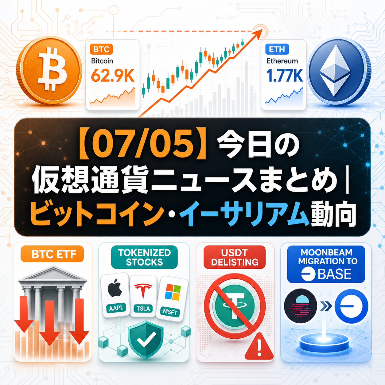 【07/05】今日の仮想通貨ニュースまとめ|ビットコイン・イーサリアム動向